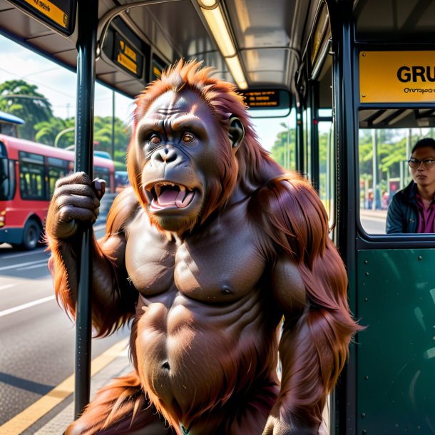 Imagem de uma raiva de um orangotango na parada de ônibus