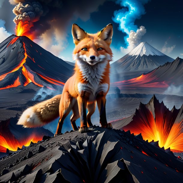 Picture of a fox in a jeans in the volcano