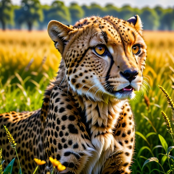 Photo d'un repas d'un guépard dans la prairie