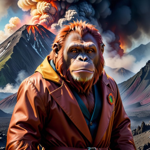 Illustration of a orangutan in a coat in the volcano