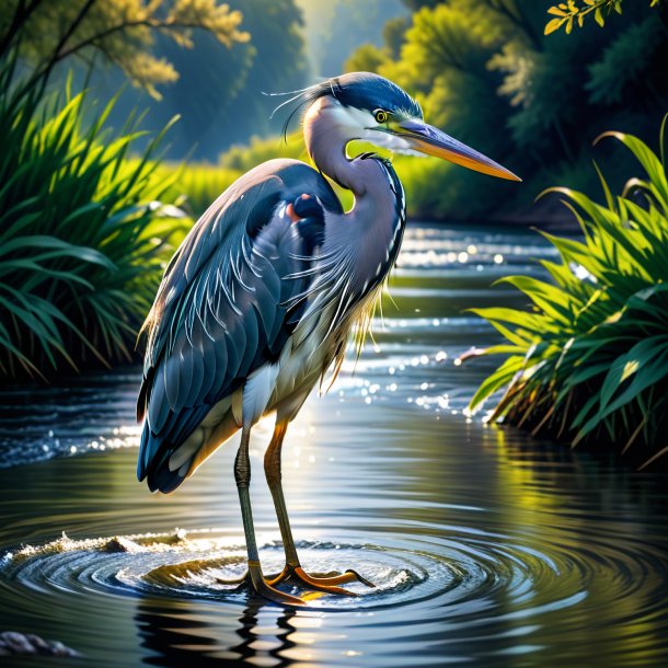 Image of a heron in a trousers in the river