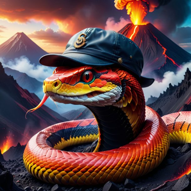 Photo of a snake in a cap in the volcano