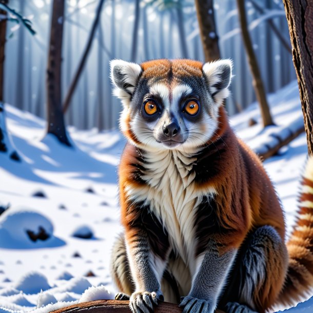 Image of a waiting of a lemur in the snow