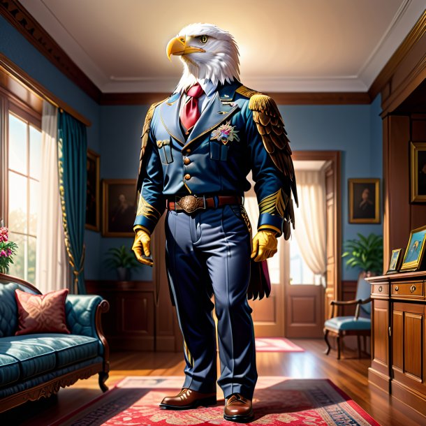 Illustration of a eagle in a trousers in the house