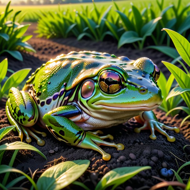 Picture of a sleeping of a frog on the field