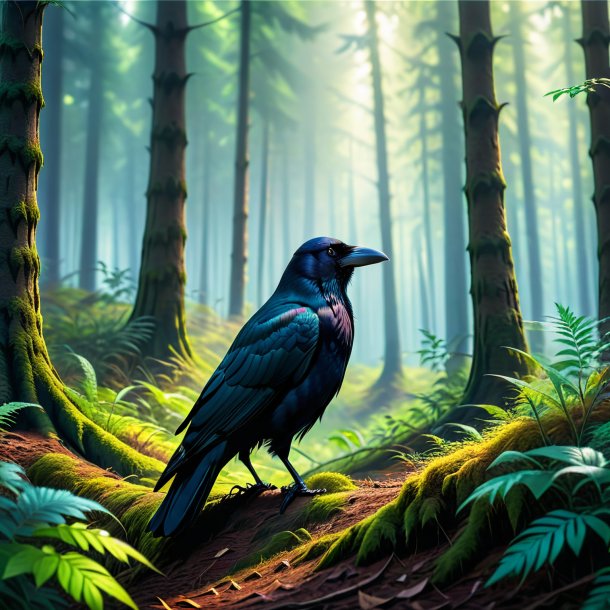 Photo of a waiting of a crow in the forest