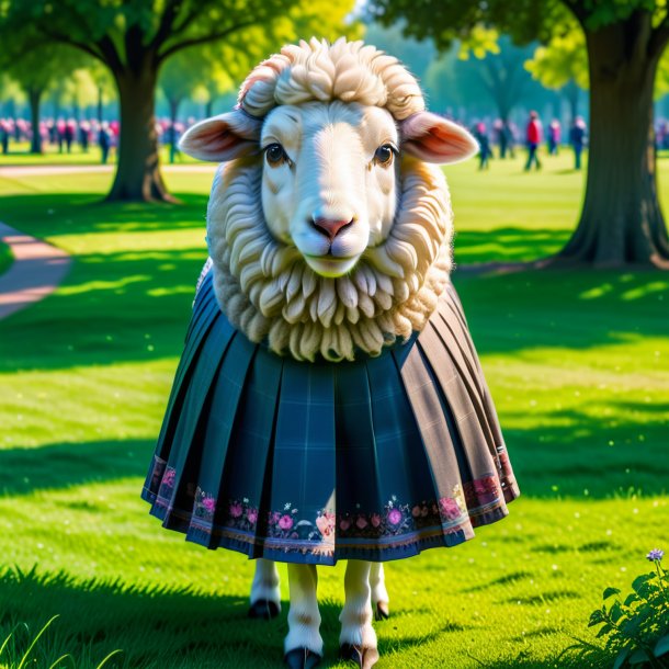 Picture of a sheep in a skirt in the park