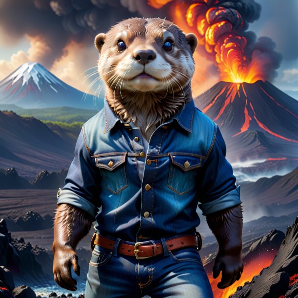 Picture of a otter in a jeans in the volcano