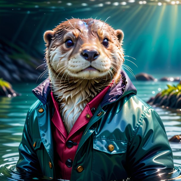 Photo of a otter in a jacket in the water