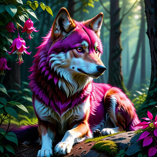 Foto de un lobo fucsia esperando