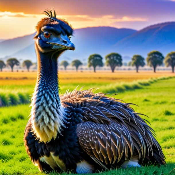 Pic of a resting of a emu on the field