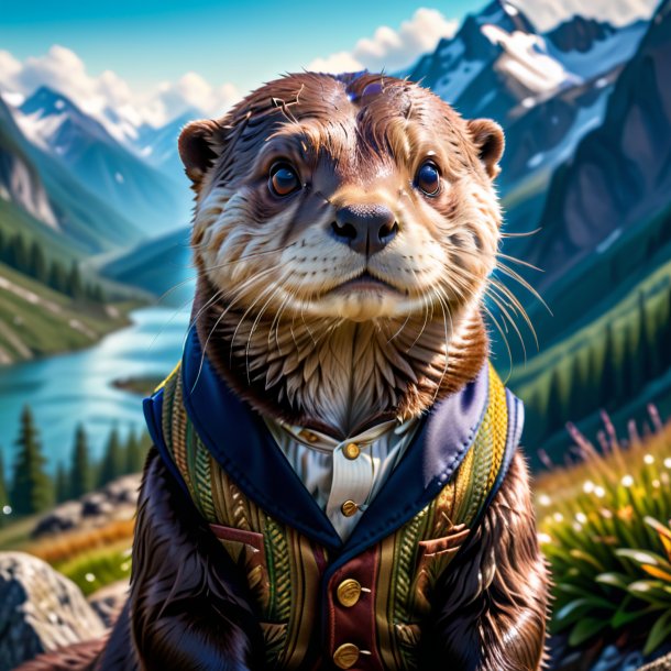 Photo of a otter in a vest in the mountains