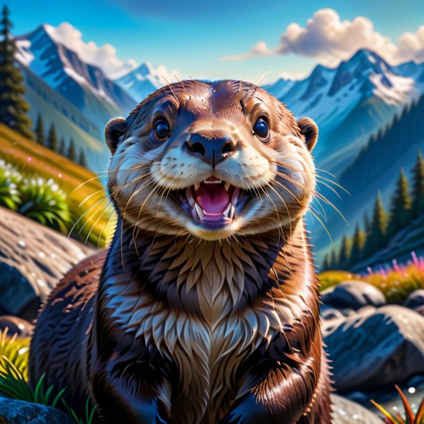 Image d'une loutre souriante dans les montagnes