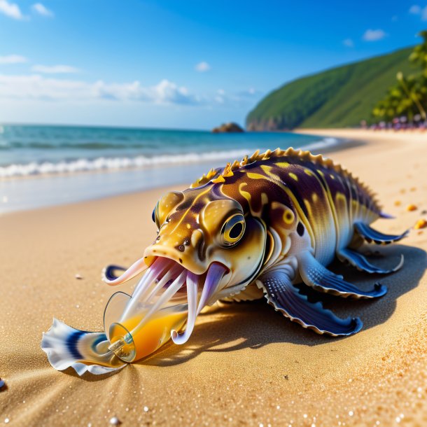 De uma bebida de um choco na praia