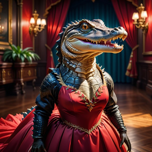 Image of a alligator in a red dress
