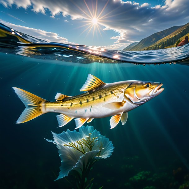 Pic d'aiglefin dans un jean dans l'eau