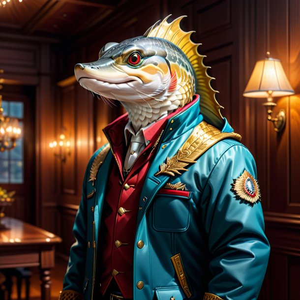 Drawing of a pike in a jacket in the house