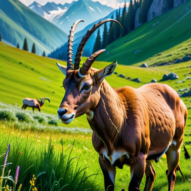 Photo of a crying of a ibex in the meadow