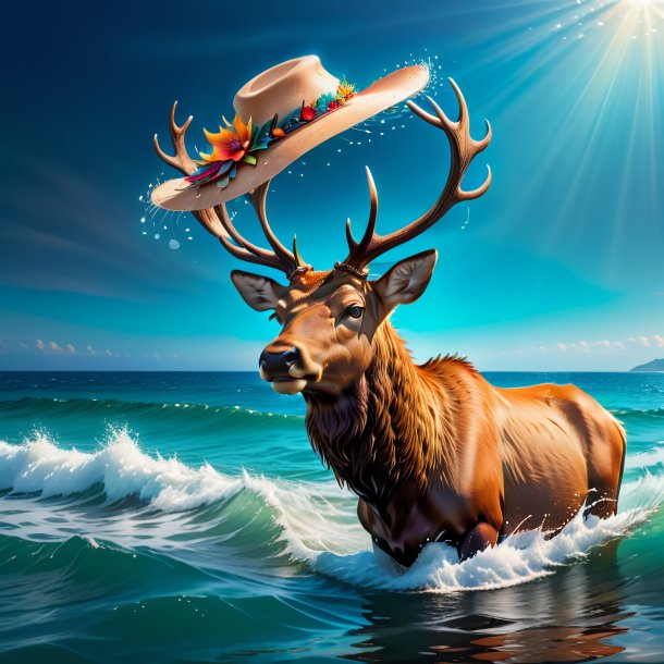 Photo of a elk in a hat in the sea