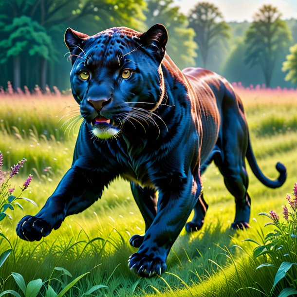 Pic of a dancing of a panther in the meadow