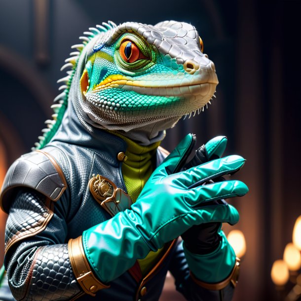 Image of a lizard in a gray gloves