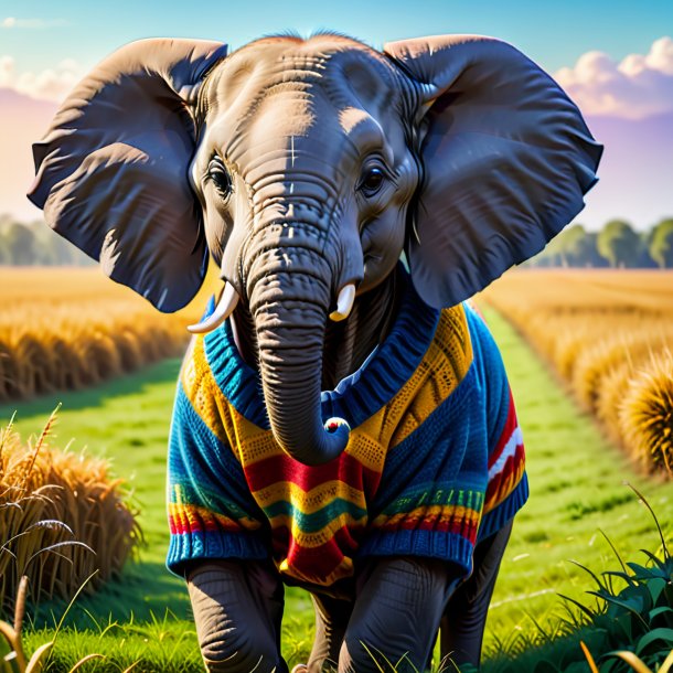 Pic of a elephant in a sweater on the field