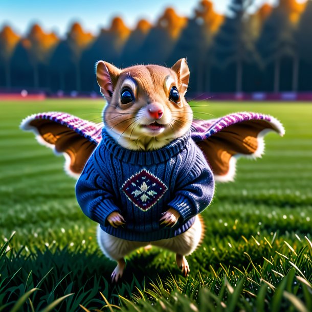 Image of a flying squirrel in a sweater on the field