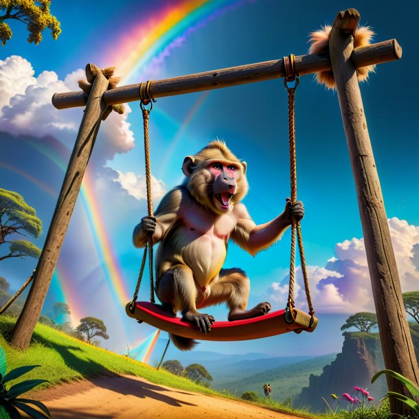 Pic of a swinging on a swing of a baboon on the rainbow