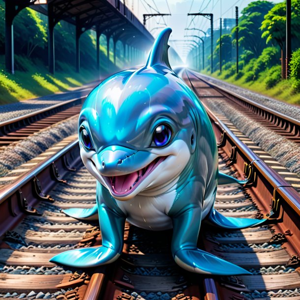 Photo of a crying of a dolphin on the railway tracks