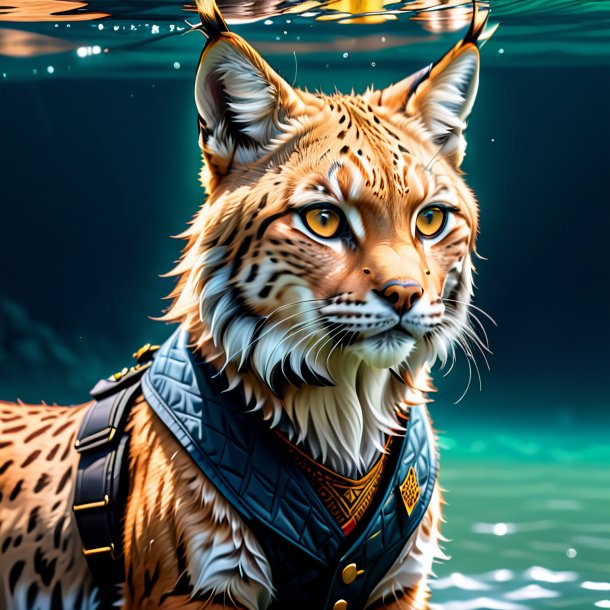 Drawing of a lynx in a vest in the water