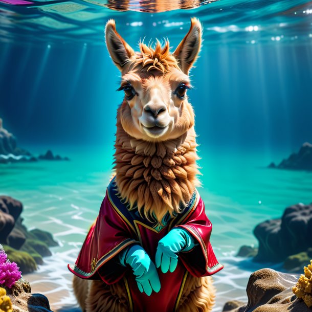 Picture of a llama in a gloves in the sea