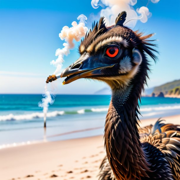 Imagen de un fumar de un emu en la playa