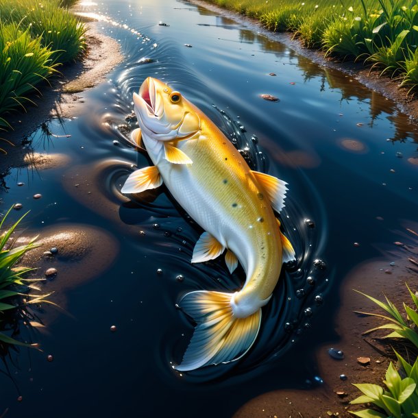 Picture of a haddock in a jeans in the puddle