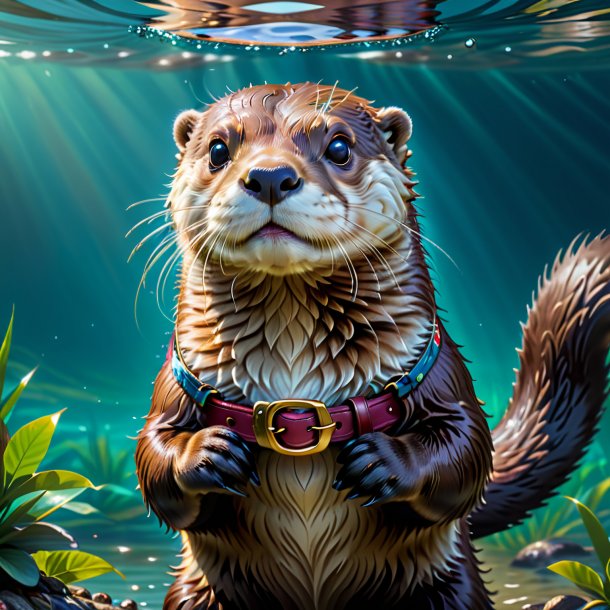 Drawing of a otter in a belt in the water