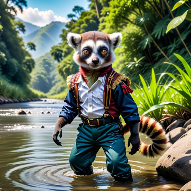 Pic of a lemur in a trousers in the river