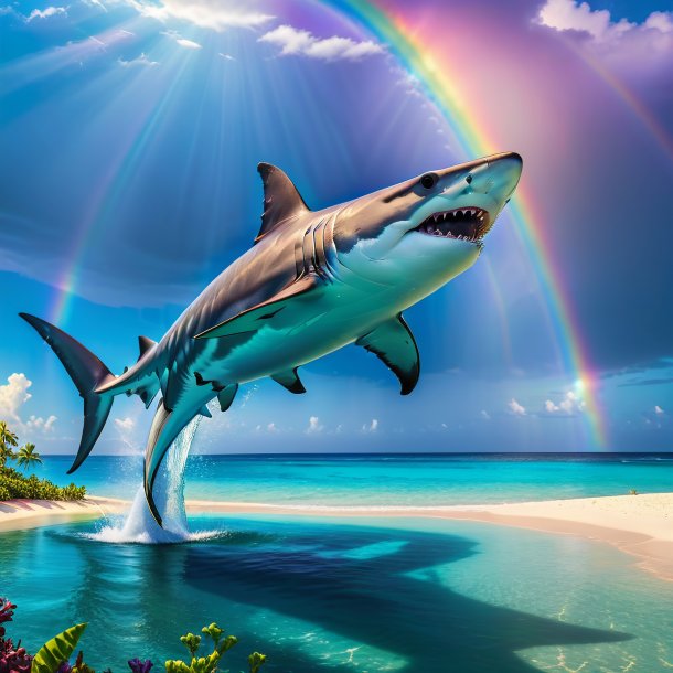 Image of a drinking of a hammerhead shark on the rainbow