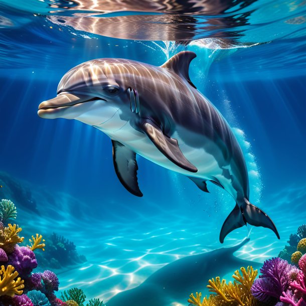 Image of a dolphin in a gloves in the water