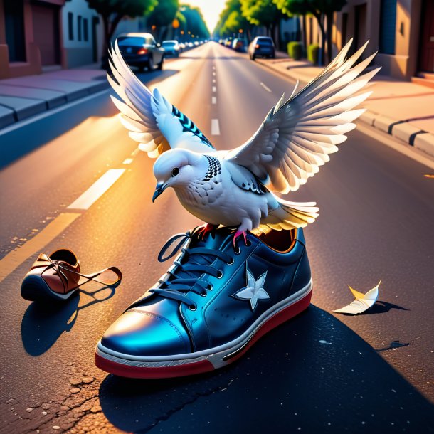 Drawing of a dove in a shoes on the road