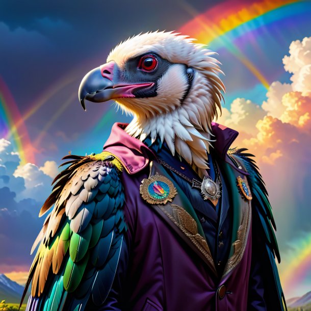 Illustration of a vulture in a coat on the rainbow