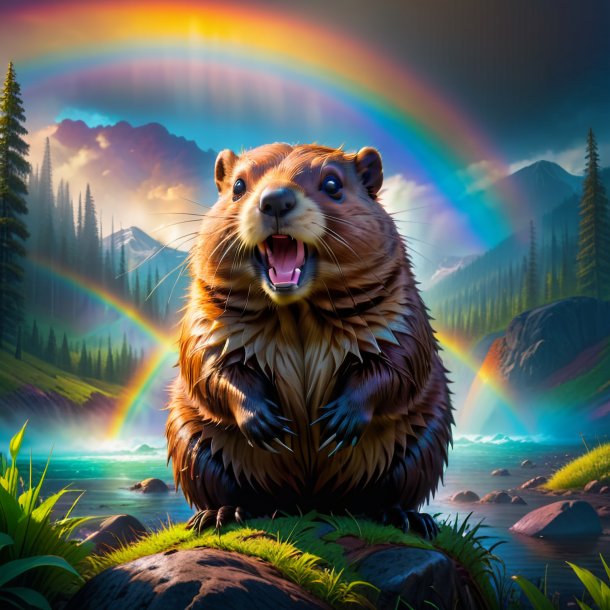 Photo of a threatening of a beaver on the rainbow