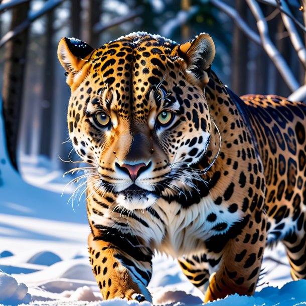 Image of a threatening of a jaguar in the snow