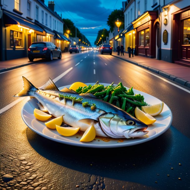 Image of a eating of a haddock on the road