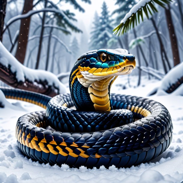 Image of a king cobra in a belt in the snow