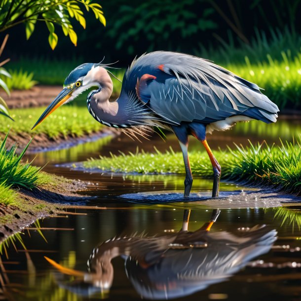 Foto de un trago de una garza en el charco