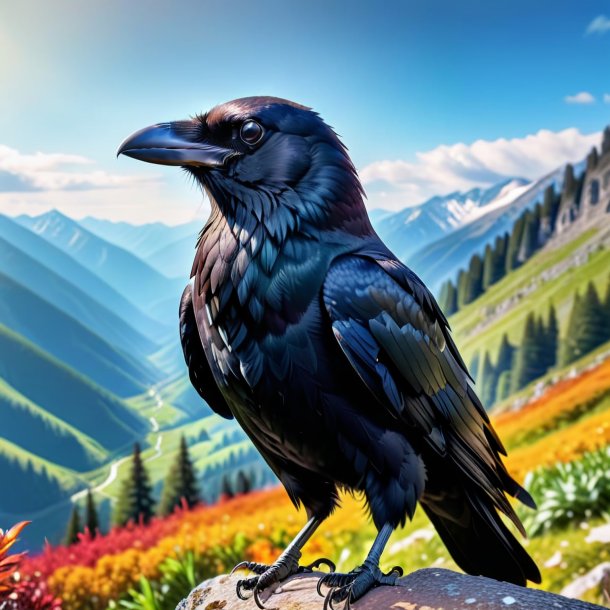 Photo of a smiling of a crow in the mountains
