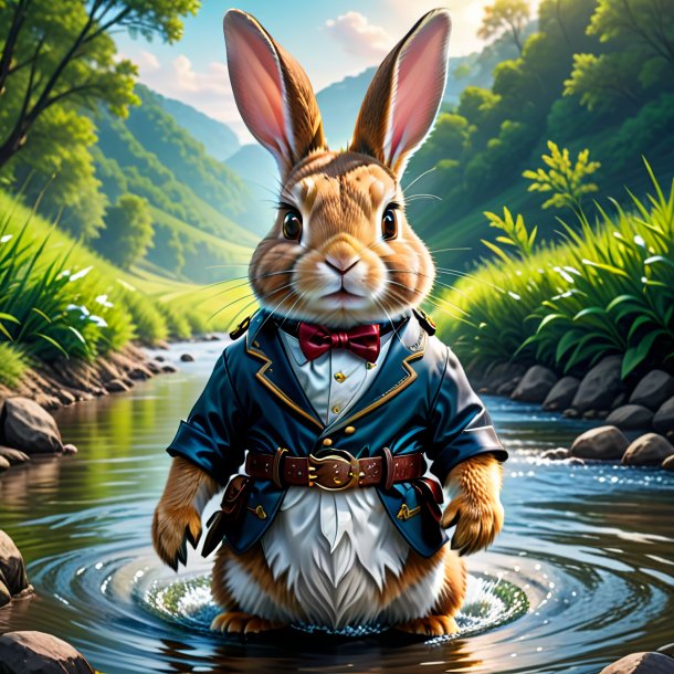 Illustration of a rabbit in a belt in the river