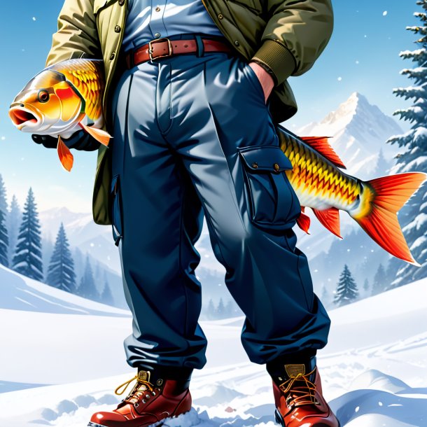 Illustration of a carp in a trousers in the snow