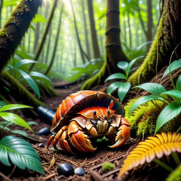 Foto de un cangrejo ermitaño en un cinturón en el bosque