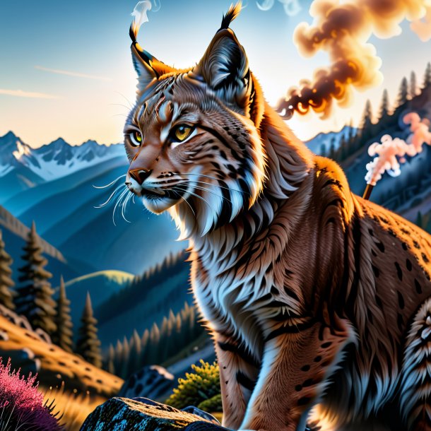 Image of a smoking of a lynx in the mountains