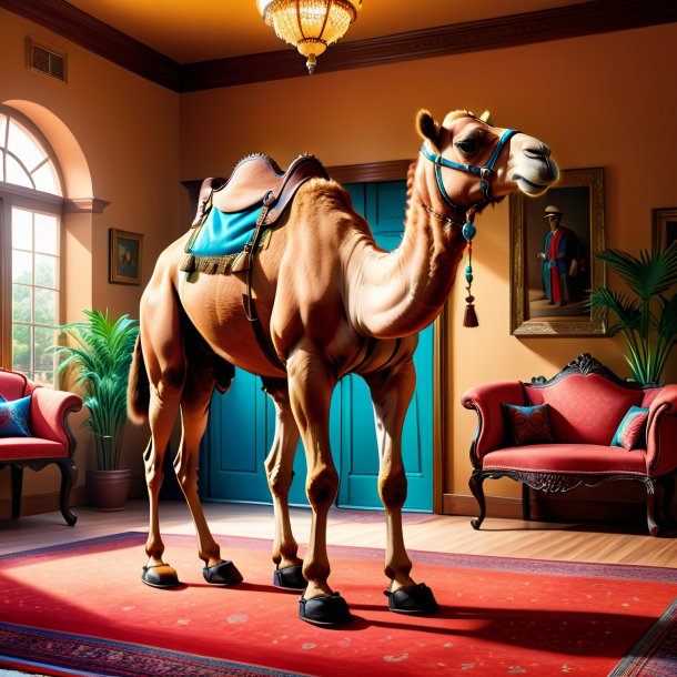 Illustration of a camel in a shoes in the house